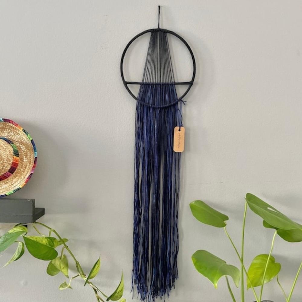 Blue and Black Yarn Hoop Wall Hanging / Macrame Wall Hanging